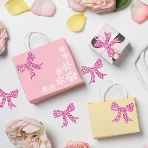 500Pcs Holographic Bowknot Stickers for Kids 1.2in Laser Waterproof Decals Pink Bowknot Self-Adhesive Sticker Rolls for Bottle Scrapbook Journal Envelope Decorations