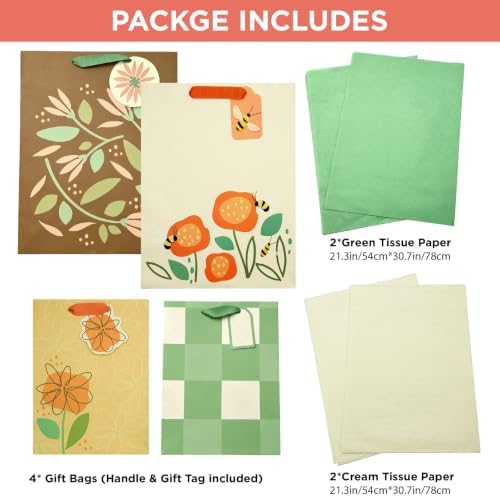 Jotique 4 Pcs Fall Gift Bags Assorted Sizes with Tissue for All Occasions