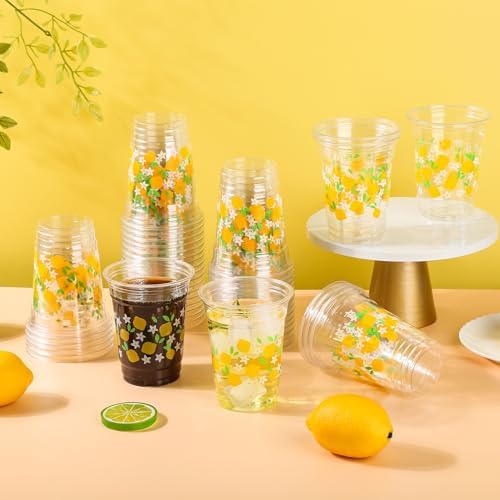 AimFun 100 Pcs Lemon Plastic Cups Summer 12 oz Party Clear Cups