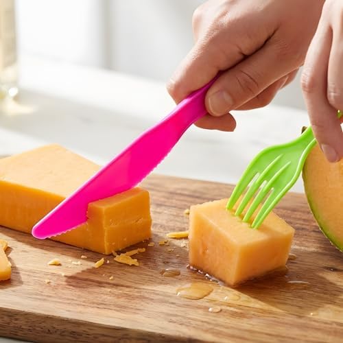 360Pcs Neon Plastic Silverware Set, Disposable Forks Spoons Knives