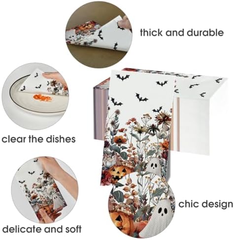 Horaldaily 50Pcs Halloween Paper Napkins, Bat Pumpkin Ghost