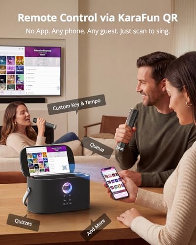 Ikarao Portable Karaoke Machine for Adults, Built-in Lyrics Display and Screen, 2 Self-Charging Wireless Microphones, Karaoke App, 140W Speaker, Connects to TV for Home Party Birthday Outdoor Camping