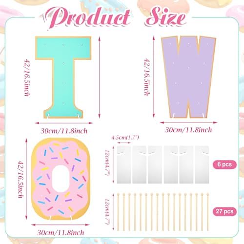 Lallisa 3 Pack Sweet Two Donut Stands, Wooden Doughnut Display Stand with Bases and Pegs, Donut Holder for Dessert Table, 2nd Birthday Decorations, Sweet Two Theme Party Decor for Kids