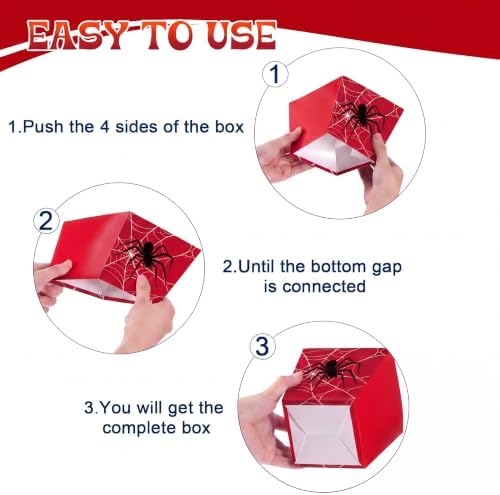 Pajean 24 Sets Spider Popcorn Boxes with Cellophane Bags and Ribbon