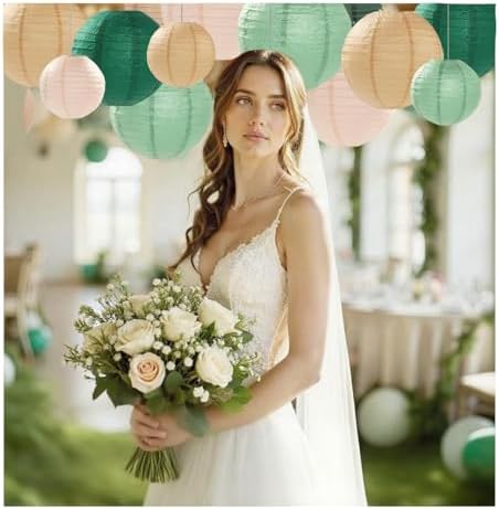 Sage Green Paper Lanterns Decorative 12pcs Party Hanging Decorations for Rustic Party Bridal Shower Wedding Baby Shower Graduation Anniversary Neutral Room Decor