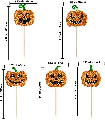 Gyufise 30Pcs Halloween Pumpkin Cupcake Toppers Glitter Jack-O-Lantern Halloween Cupcake Picks for Kids Birthday Festival Party Cake Decorations Supplies