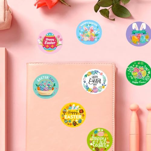 500 Pcs Easter Stickers 1 Inch Erasers Bunny Sticker Cute Egg Stickers 8 Designs Happy Easter Sticker for Scrapbook Journal Envelopes Gift Decorations Supplies