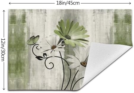 Floral Place mats Set of 6,12x18 Inches Rustic Sage Green Daisy Flower Decorative Placemats Rectangle Summer Green Floral Linen Table Mats for Party Home Kitchen,Dining Table Decoration
