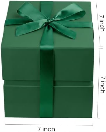 LIFELUM Dark Green Gift Box for Christmas with Magnetic Lid, 7"x7"x7"