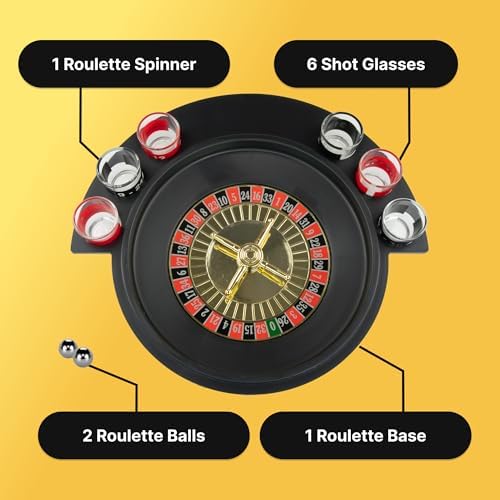 Spin to Win: Fairly Odd Novelties Shot Glass Roulette Set, 6 Glasses, 2 Balls, Party Favorite, Perfect for Groups, 11.25" Diameter