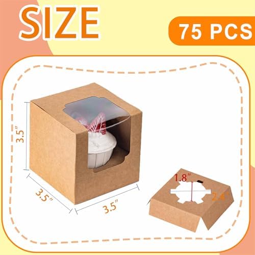 BOOMIBOO 75 Pack Individual Cupcake Containers, Cupcake Boxes with Window
