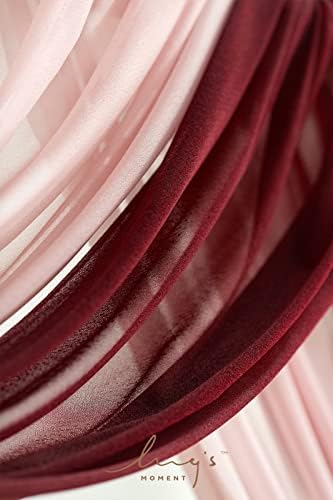 Ling's moment Red Pink Blush Artificial Wedding Arch Flowers Kit Pack of 4, 2pcs Hanging Flower Arrangement 2pcs Chiffon Drapes Ceremony Reception Fake Rose Arbor Backdrop Floral Party Outdoor Decor