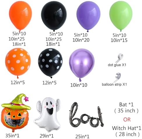 154Pcs Halloween Balloon Arch Garland Kit, Pumpkin Ghost Boo Foil Balloons