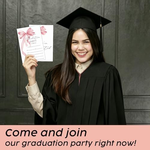 Pink bow Graduation Invitations 2026 with Envelopes - 20 Pack Class of 2026 Graduation Party Invitations, 4x6 Inch Fill-in Graduation Announcements for High School or College - A12