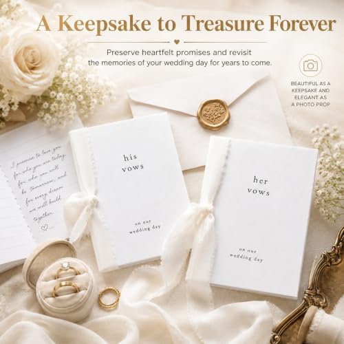 2 Set Wedding Vow Books His and Hers,White A6 Elegant Wedding Vow Books with Ribbons,Stylish Engagement Keepsake & Bridal Shower Essential