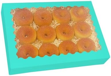 qiqee Auto-pop Up Mint Blue Cookie Box with Window 14x10x2.5 inch 24Pcs Bakery Pastry Macaron Bakery Box For Packaging