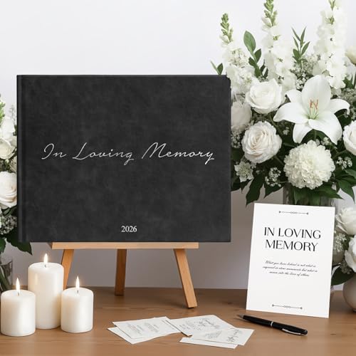 Funeral Guest Book - Celebration of Life Guest Book with Rollerball Pen for Memorial Service - Funeral Memory Sign in Books for Over 300+ Guests - Funeral Decorations with In Loving Memory Table Sign