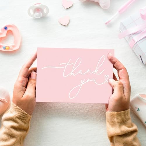 Teling 200 Set Thank You Cards with Envelopes Bulk, 6 x 4 Inch Blank Thank U Greeting Notes with Brown Kraft Envelopes Stickers Thankyou Card Set for Graduation Wedding Birthday Baby Shower(Pink)