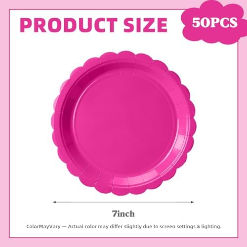 Vyntra 50 Pcs Hot Pink 7 Inch Scalloped Paper Dessert Plates