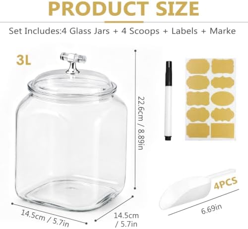 4 Pcs Candy Jars with Lids,101oz Clear Plastic Cookie Container