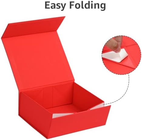 LIFELUM Red Gift Box for Christmas with Magnetic Lid, 8"x7"x3"