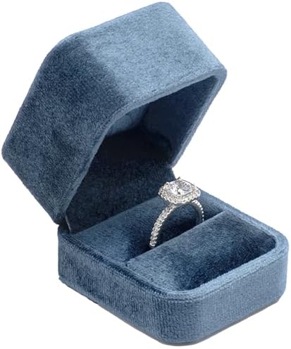 Velvet Single Ring Box Case Holder for Engagement Proposal Birthday Wedding,Jewelry Ring Gift Box Jewelry Packaging Box (Vintage Blue)
