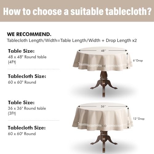 MIULEE Beige 60 Inch Round Linen Tablecloth with Decorative Cutouts