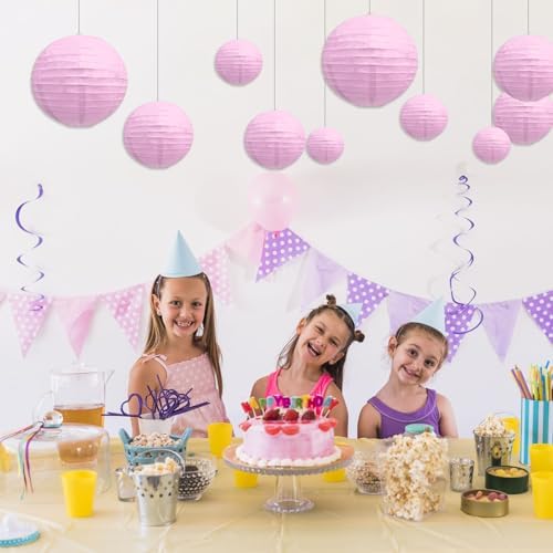 20Pcs Light Purple Paper Lanterns for Parties, 4” 6” 8” 10” 12” Chinese Asian Hanging Round Paper Lanterns for Birthday Wedding Halloween Christmas Home Decor Party Decor