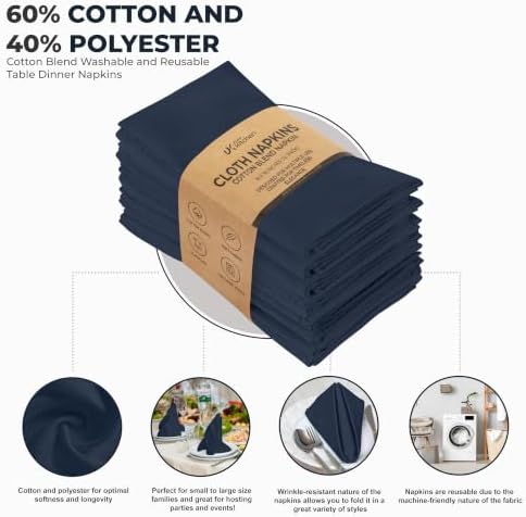 Utopia Kitchen Cotton Blend Navy Blue Cloth Napkins [12 Pack, 18x18 Inch]
