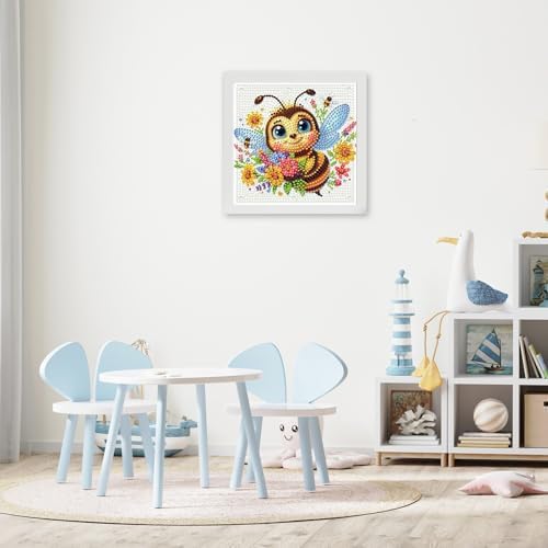 Bee Diamond Art Painting Kits for Kids with Frame, Animal Diamond Painting Kits for Kids Ages 4-8-12, Easy Gem Arts and Crafts Gift for Girls Boys Adult Beginners Home Wall Decor(7x7inch)