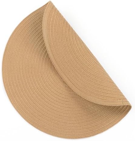 SHACOS Round Placemats Set of 8 Washable 15 inch Round Placemat Cotton Polyester Woven Braided Table Place Mats for Dining Table Decor, Camel