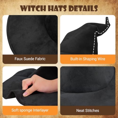 Vegove Suede Wizard Hat Witch Hats, Adult Witches Sorcerer Halloween Costume Accessories