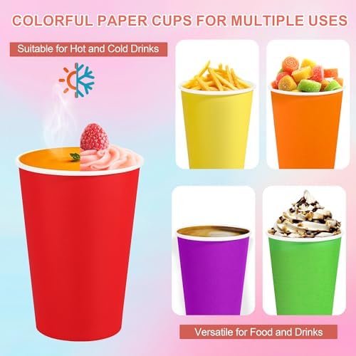 Kochorie 100 Pack 12 Ounce Disposable Rainbow Paper Cups, Colorful Party Cups, Drinking Birthday Cups for Holiday Party Supplies DIY Crafts, 6 Colors