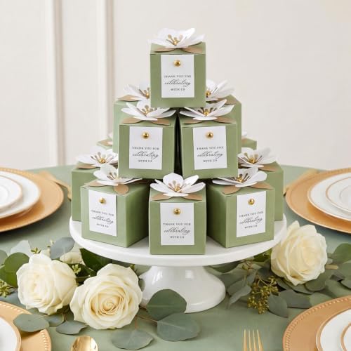 FEIYI 20 PCS Favor Boxes, Sage Green Candy Boxes 2.55x2.55x2.55