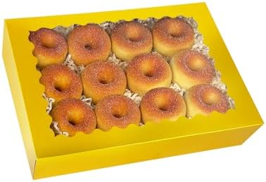 qiqee Auto-pop Up Gold Cookie Box with Window 14x10x2.5 inch 24Pcs Bakery Pastry Macaron Bakery Box For Packaging