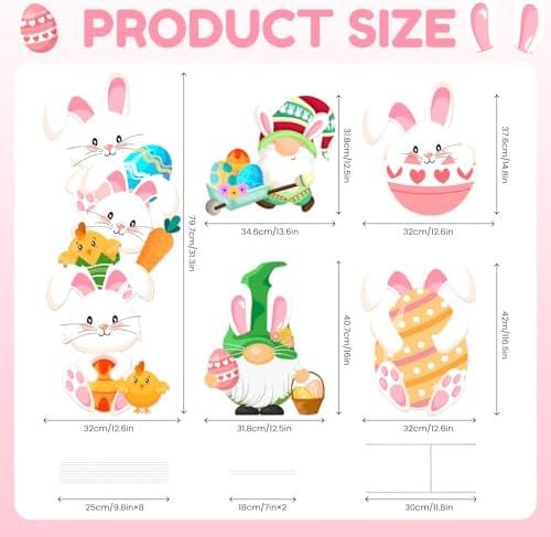 Easter Decorations Outdoor 6 Pcs Easter Yard Signs Bunny Eggs Yard Sign with Stakes for Lawn Egg Hunt Spring Rabbit Garden Decorations Party Supplies Waterproof