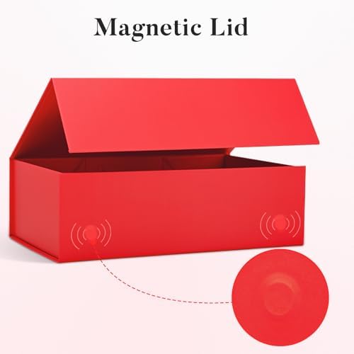 LIFELUM Red Magnetic Gift Box for Christmas Presents, 14"x8.5"x4.5"