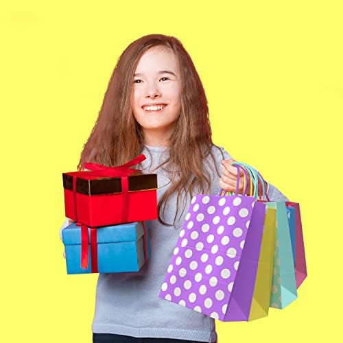 BLEWINDZ 32 Pieces Small Gift Bags with 32 Tissues, 8 Colors Rainbow Party Favor Bags with Handle for Birthday, Wedding and Party Celebrations (Polka Dots)