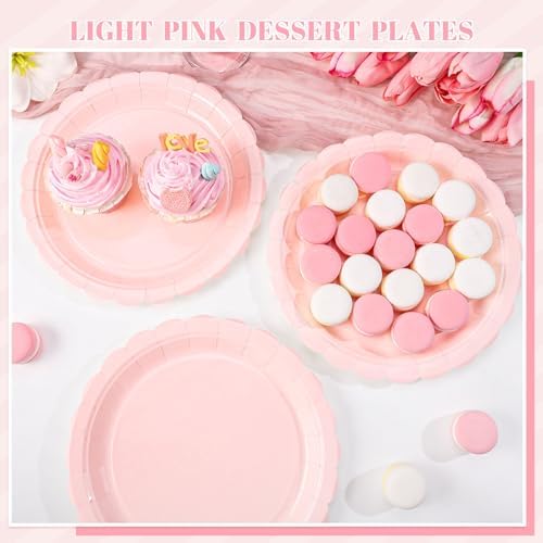 NatNarr 30 Pk Pink Paper Plates 9" Disposable Scalloped Pink Birthday Plate