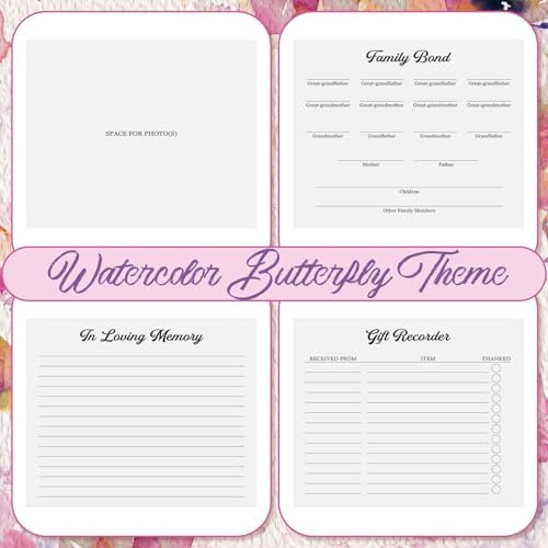 Patelai Funeral Guest Book with Pen, Watercolor Butterfly