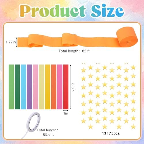 1000 Sheet Rainbow Paper Chain Strips and 65 ft Star Garland Set