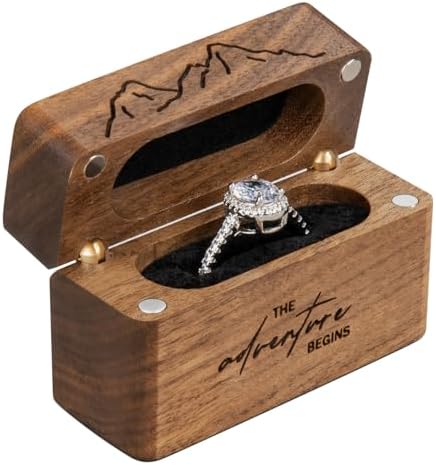Wooden Engagement Ring Box for Proposal Slim Pocket Size Ring Case