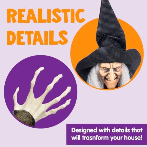 JOYIN 4 Pcs 19.6” Hanging Witch Halloween Decorations Outdoor Indoor Flying Haunted House Scary Decor for Lawn Garden Yard