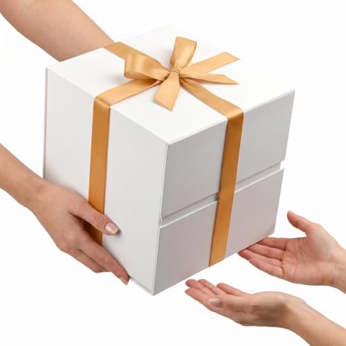 LIFELUM White Gift Box for Wedding with Magnetic Lid, 10.2"x10.2"x10.2"