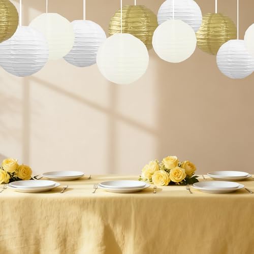 BEISHIDA Gold White Paper Lanterns 12Pcs 6/8/10/12 Inch Round Chinese Lamp