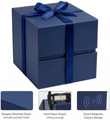 LIFELUM Navy Blue Gift Box for Groomsmen with Magnetic Lid, 8.6"x8.6"x8.6"