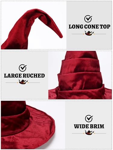 Ultrafun Women's Large Ruched Witch Hat Halloween Black Witch Wizard Hat Costume Accessory Adult