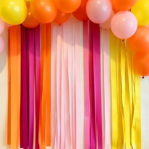 BEISHIDA 8 Rolls Yellow Orange Pink Crepe Paper Streamers for Hippie Retro Boho Sunset Fall Thanksgiving Theme Party Decorations Wedding Birthday Baby Shower DIY Craft Paper(1.8 Inch x 82 Ft/Roll)