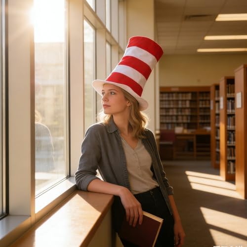 Halloween Red and White Striped Stovepipe Top Hat for Dress Up Adults Women