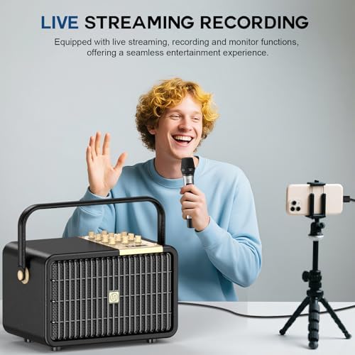 SUPNIU Wireless Voice Amplifier Professional Karaoke Machine with 2 UHF Microphones for Adults, 320W Peak Bluetooth Speaker PA System Treble & Bass for Home Party Wedding Outdoor Christmas Events L400